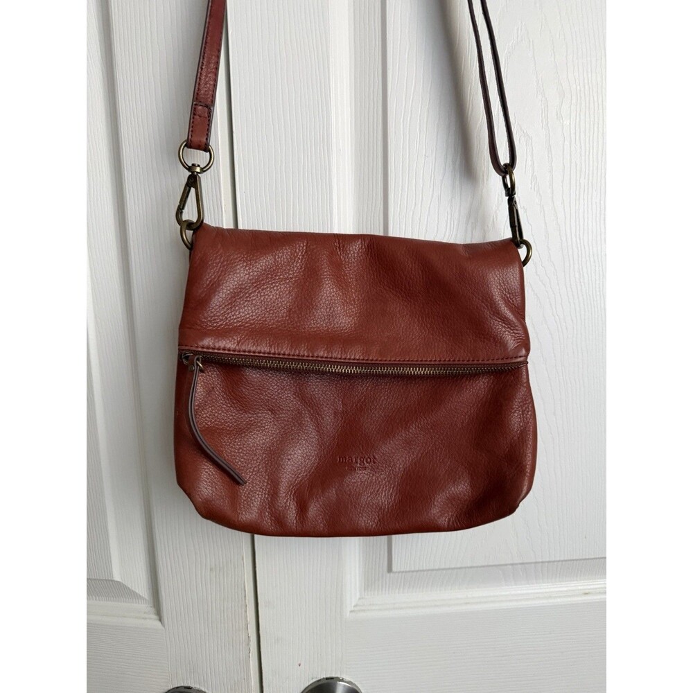 Margot New York Leather Crossbody Shoulder Bag Distressed Fold Over Purse - Picture 3 of 13